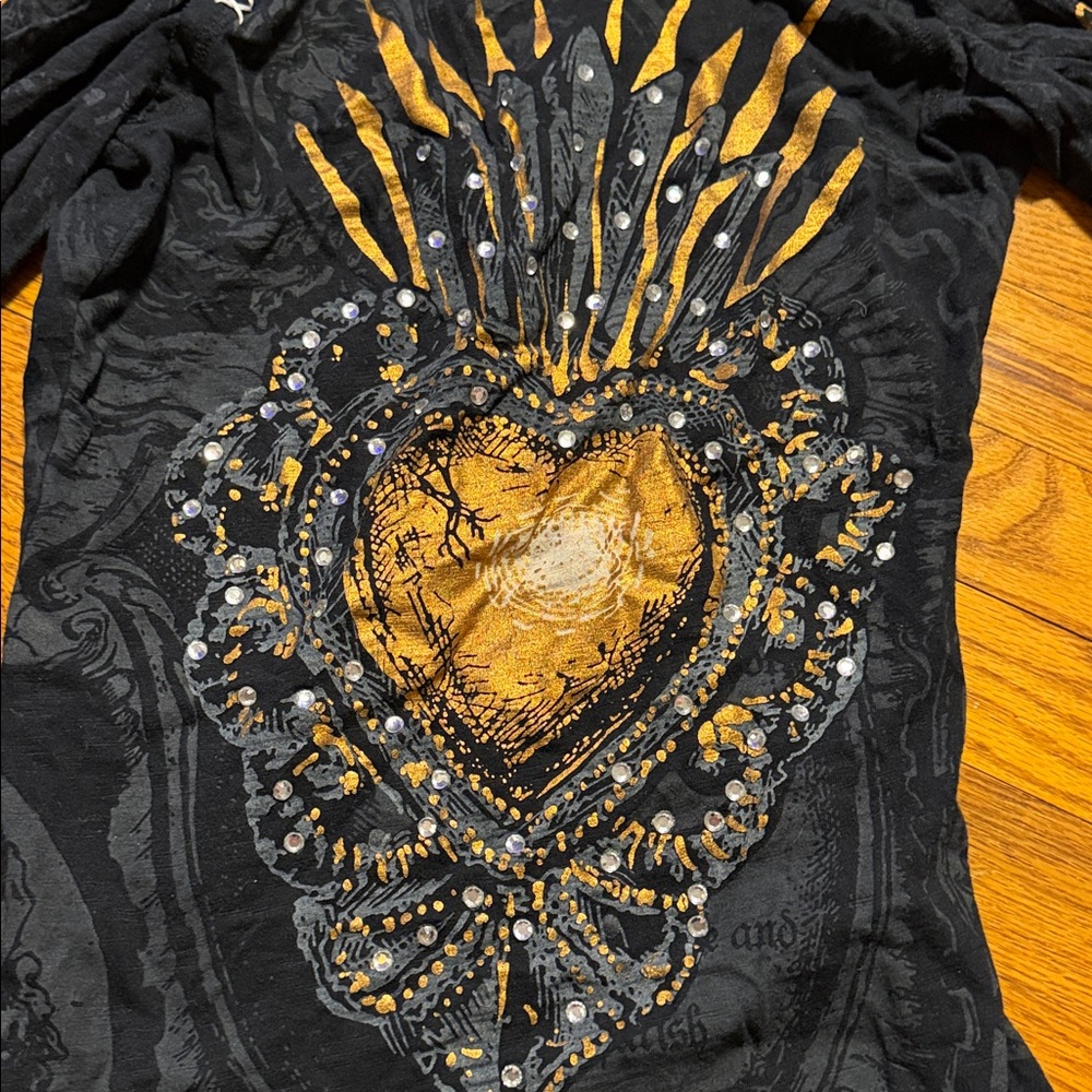 π₯ Rebel Spirit Gold Embellished Hoodie β Y2K Gothic / Ed Hardy Style π₯ - Picture 2 of 5